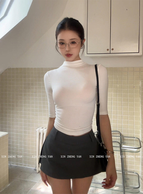XZY/欣争艳 微胖御姐气质弹力修身白色上衣女25年夏辣妹A字裙套装