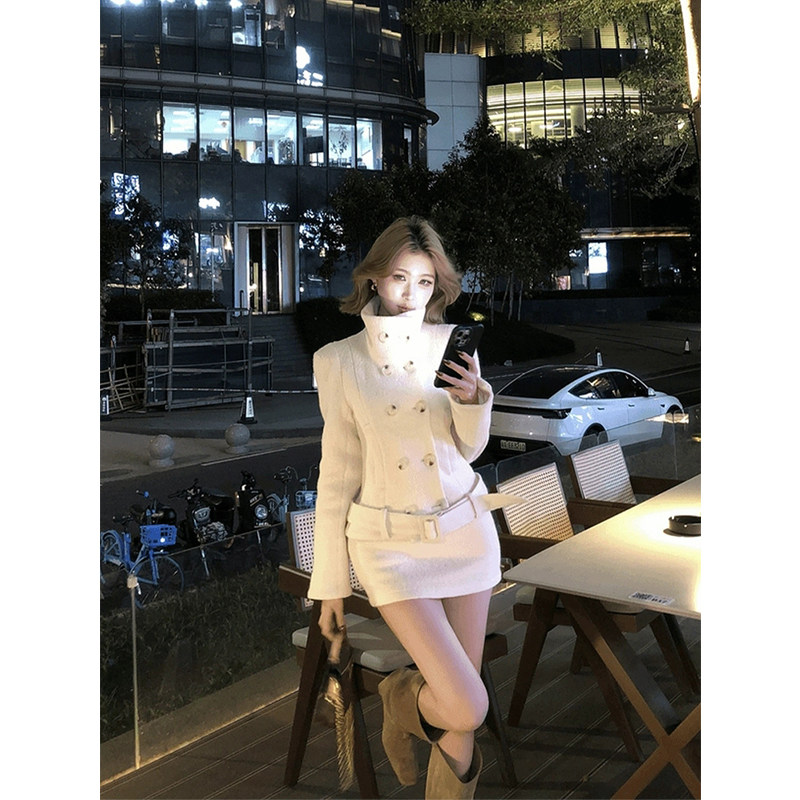 XZY 微胖御姐气质杏色双排扣毛呢外套女25年冬季高腰包臀半裙套装,女装/女士精品,大码套装,淘宝优惠券,粉丝福利购,淘宝优惠卷