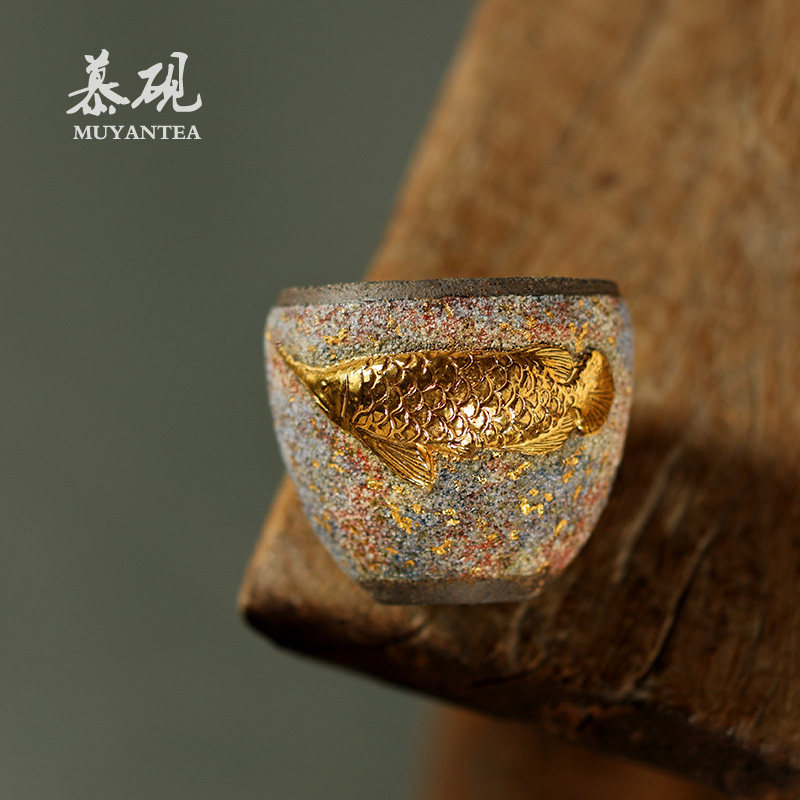 慕砚手作金龙鱼主人杯高越岩矿茶杯老岩泥功夫茶具品茗杯创意单杯