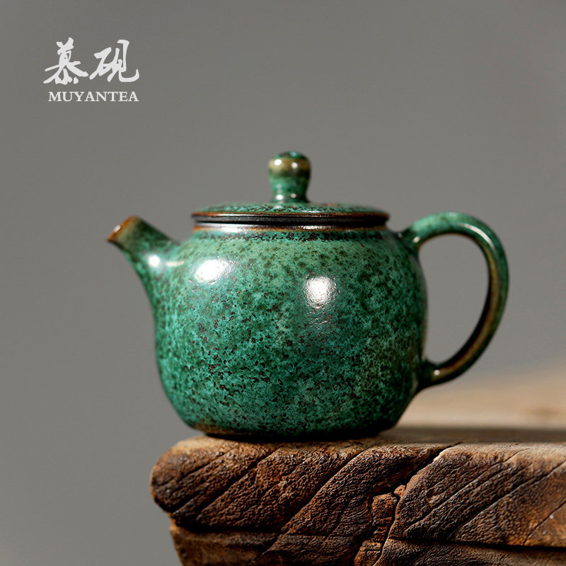 慕砚日式柴烧壶郑国良手作岩矿茶壶泡茶家用茶具创意球孔铁胎单壶