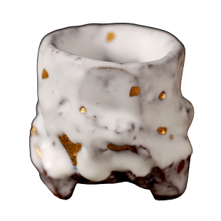 慕砚 手作志野烧主人杯24k描金茶盏开片可养单杯日式刀版刻品茗杯