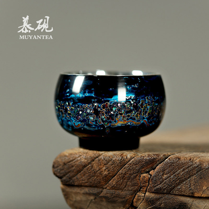 慕砚 手作大漆星空茶杯创意包银主人杯盏 林剑军枫叶茶盏陶瓷单杯