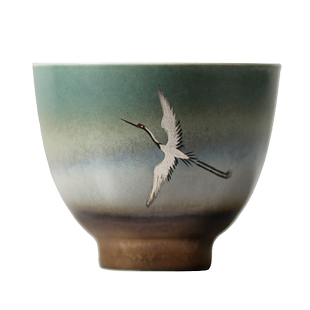 慕砚窑变釉手绘陶瓷茶杯釉上彩瑞鹤手工主人品茗茶盏功夫茶具单杯