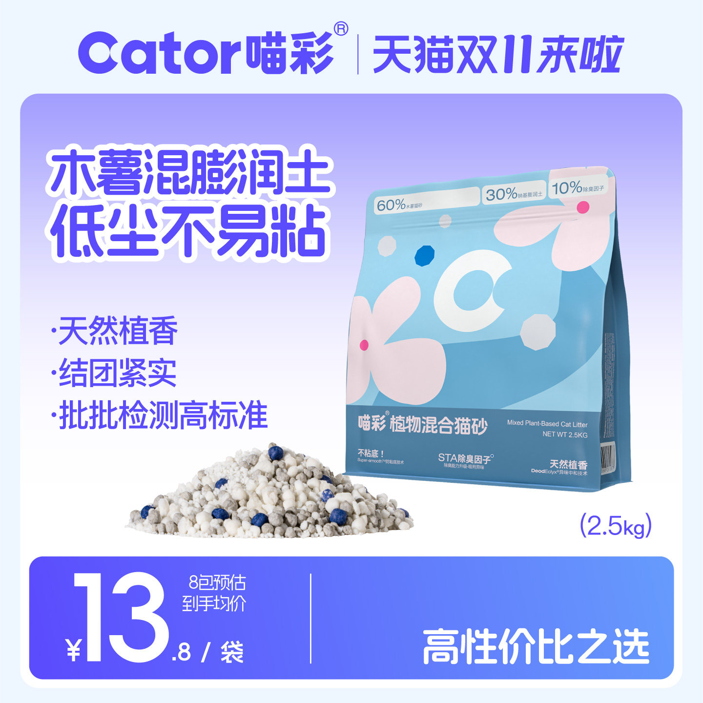 喵彩木薯混合猫砂2.5kg*4 24.8元 - 86线报