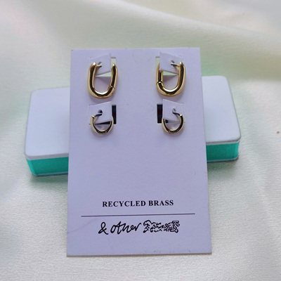 缀星外贸原单折扣otherstories/os家铜镀真金铜椭圆U金色欧美耳环