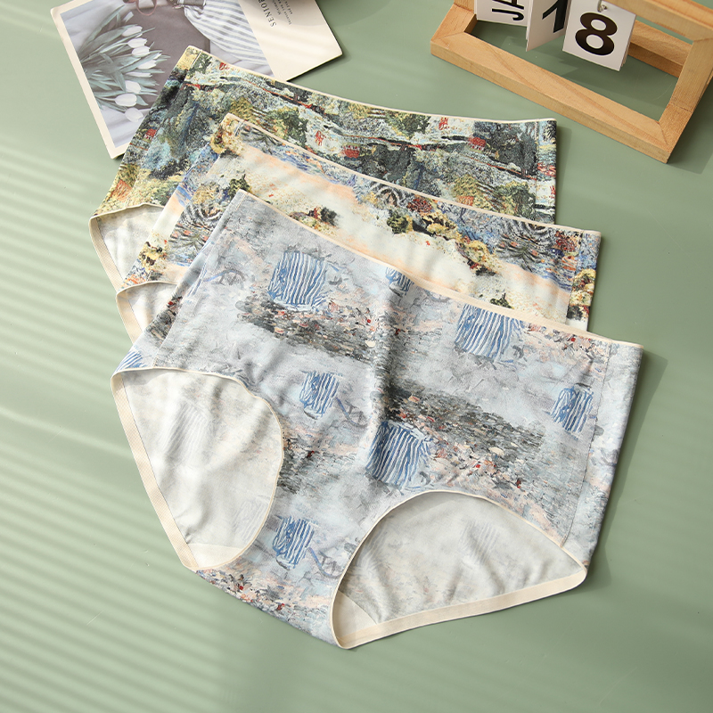 浪漫庄园~3条装复古文艺印花个性女内裤莫代尔中高腰包臀三角内裤