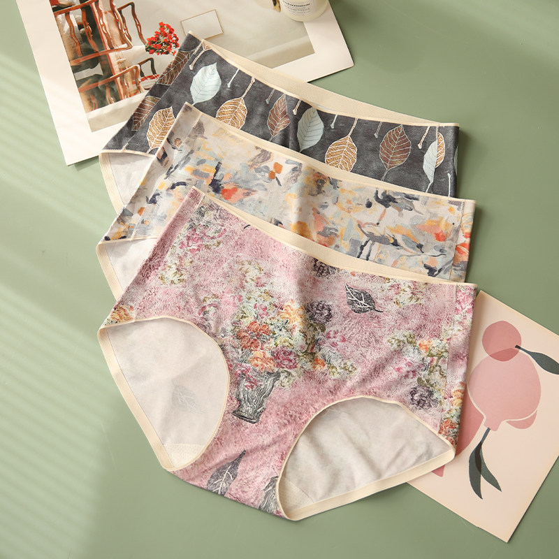 大马士革~画内印花莫代尔内裤女一片式柔软无痕女士中腰三角裤,女士内衣/男士内衣/家居服,女三角裤,淘宝优惠券,粉丝福利购,淘宝优惠卷