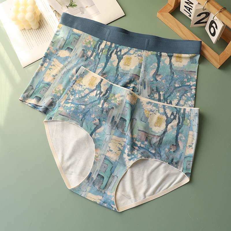 湖光山色~文艺油画印花个性内裤男女莫代尔中高腰包臀情侣内裤裤,女士内衣/男士内衣/家居服,男平角内裤,淘宝优惠券,粉丝福利购,淘宝优惠卷