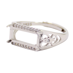 S925纯银戒指空托男女方形马鞍DIY蜜蜡松石琥珀玉石镶嵌5*11 6*13