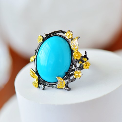 diy意大利黑金色蜜蜡戒指空托