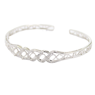 S925纯银手镯空托时尚女款多石位四爪DIY蜜蜡松石琥珀玉石镶嵌4*6