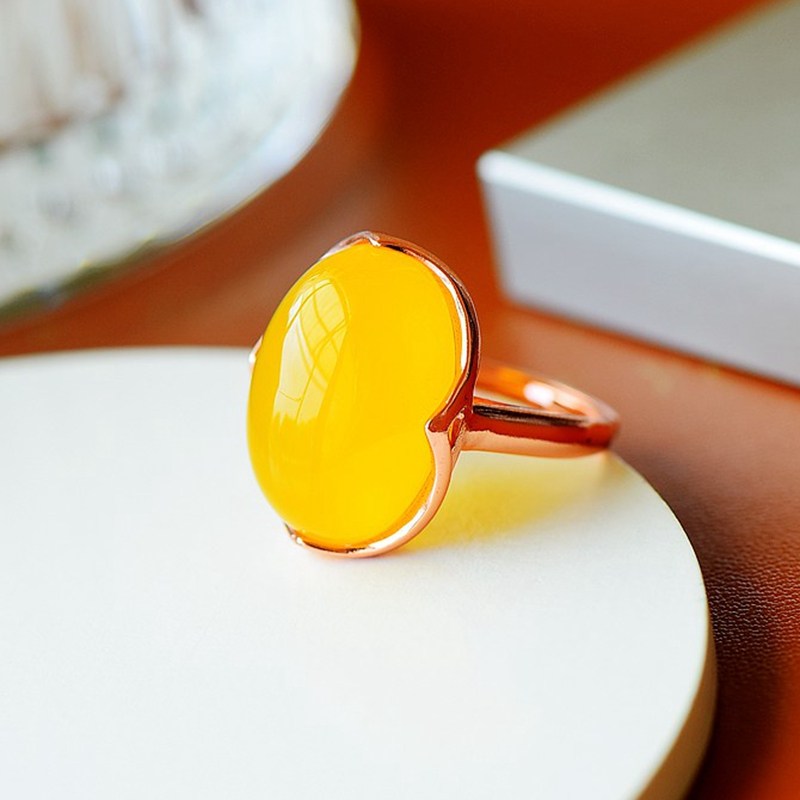 纯银戒指空托琥珀活口S925时尚