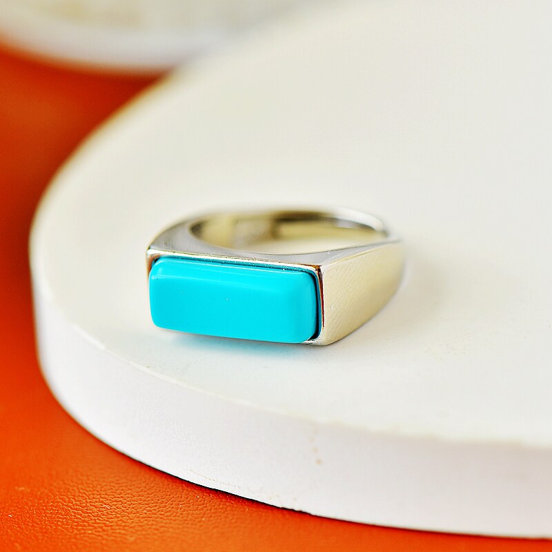 s925纯银戒指空托时尚男女款方形封网底diy蜜蜡松石琥珀镶嵌6*15