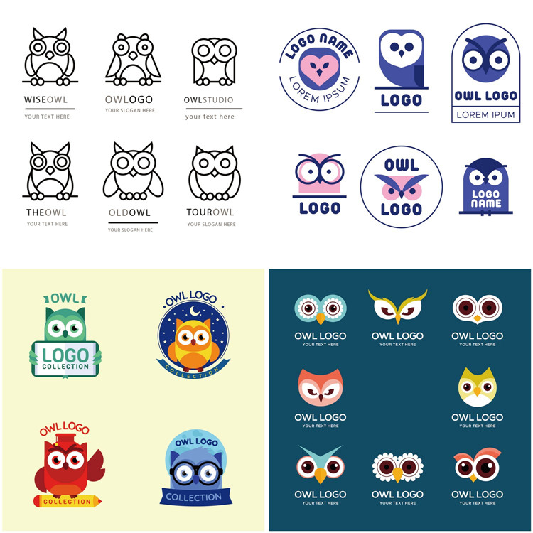 a0778猫头鹰标志logo参考动物学校知识卡通eps设计素材ai矢量图