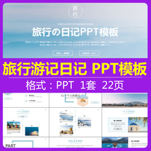 蓝色清新旅行日记时尚旅游记录相册慢生活游记出行感悟PPT模板