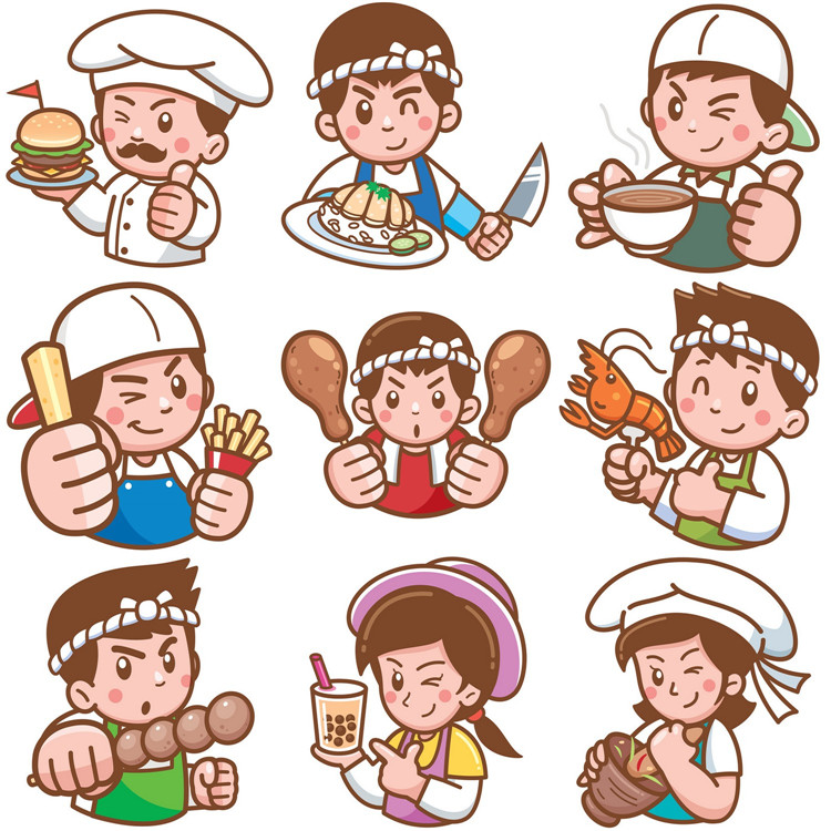 v016卡通厨师游戏动画人物餐馆食物可爱图片素材eps矢量ai设计