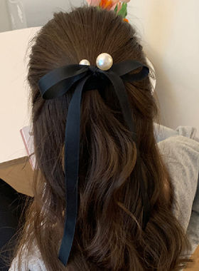 缎带蝴蝶结流苏发圈头绳韩国东大门edito发饰珍珠发夹后脑勺发绳