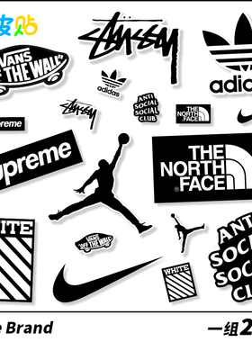 20枚黑色潮牌笔记本贴纸手机滑板吉他旅行箱装饰贴画防水不留胶