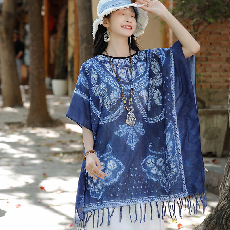 波西米亚披肩女流苏斗篷薄款民族风云南丽江旅游防晒套头披风显瘦