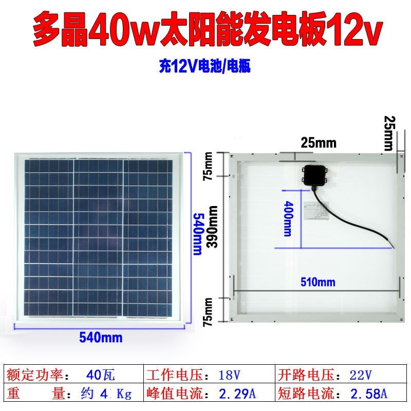 全新单多晶100hW太阳能板12V光伏充电板家用发电板200瓦电池板18