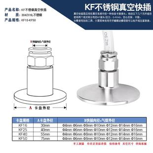 KF25 304不锈钢快插快速接头软管接头KF16 KF40p管真空卡盘转接