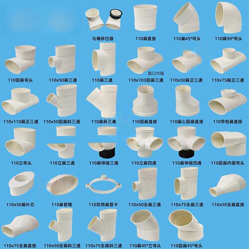 110扁管全套配件 PVC马桶移位器下水管配件圆转扁三通直接弯头