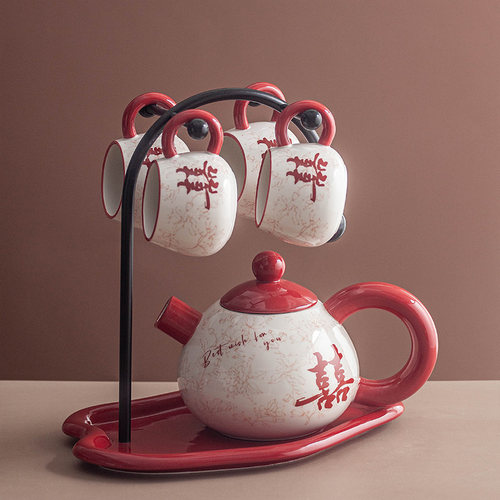 新婚订婚乔迁之喜创意下午茶花草茶具茶壶敬茶杯陶瓷杯子套装礼物