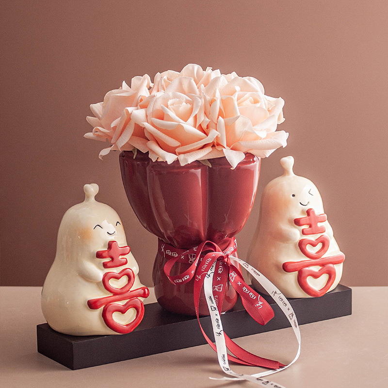 新婚双喜花瓶摆件永不分离