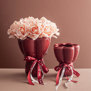 新婚乔迁之喜红色插花瓶乔迁入宅福桶抱抱桶客厅布置花束摆件礼物