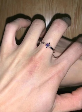 鹿妮紫色锆石四芒星链条戒指