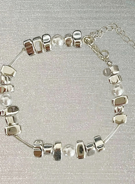 鹿妮珍珠黑胆石拼接手链