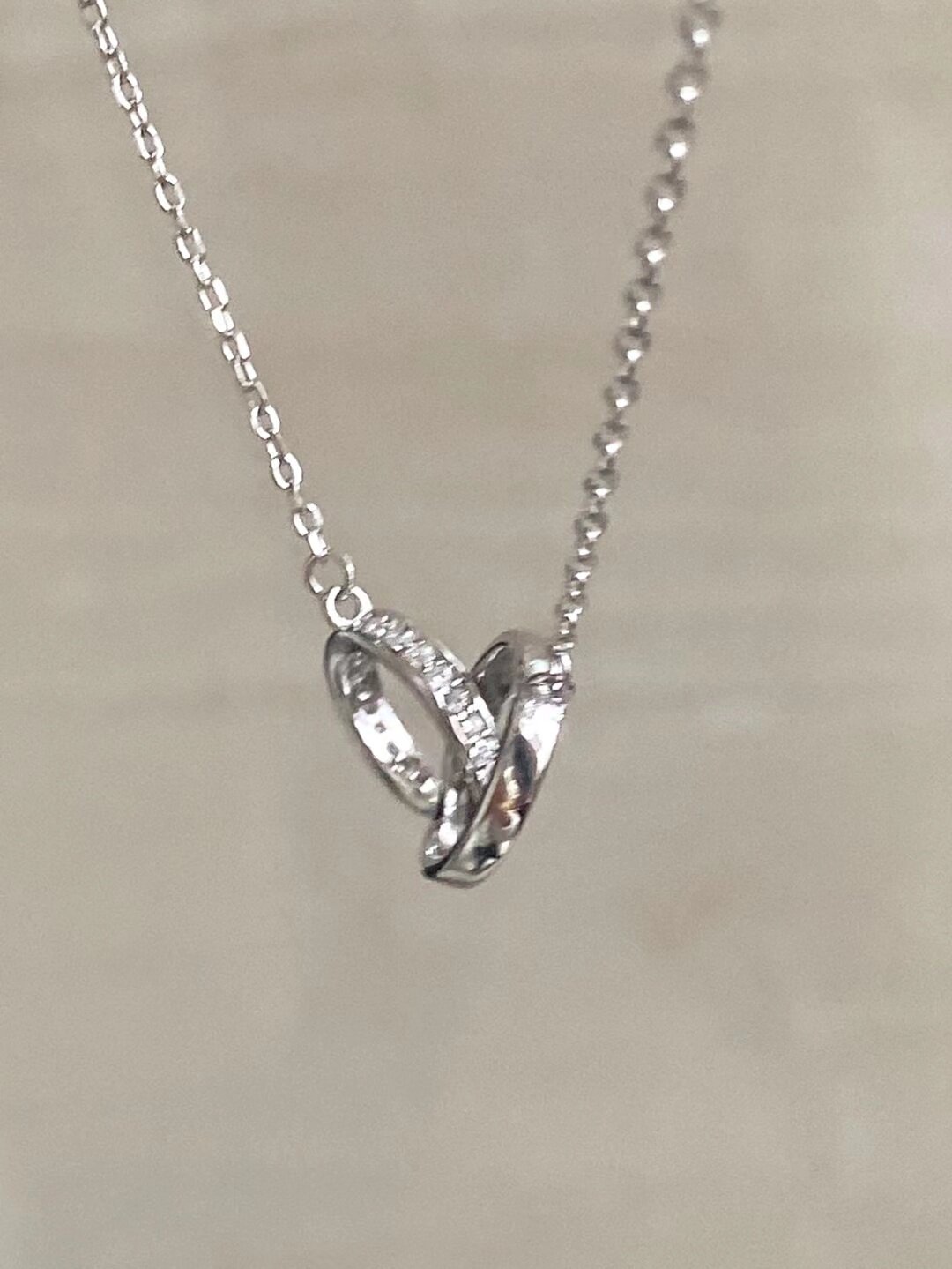 鹿妮s925通体纯银双圈环绕闺蜜项链生日礼物百搭气质锁骨链