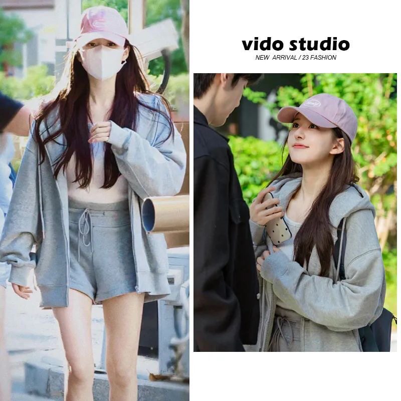 许我耀眼赵露思同款灰色连帽卫衣外套女款小个子韩版宽松慵懒上衣