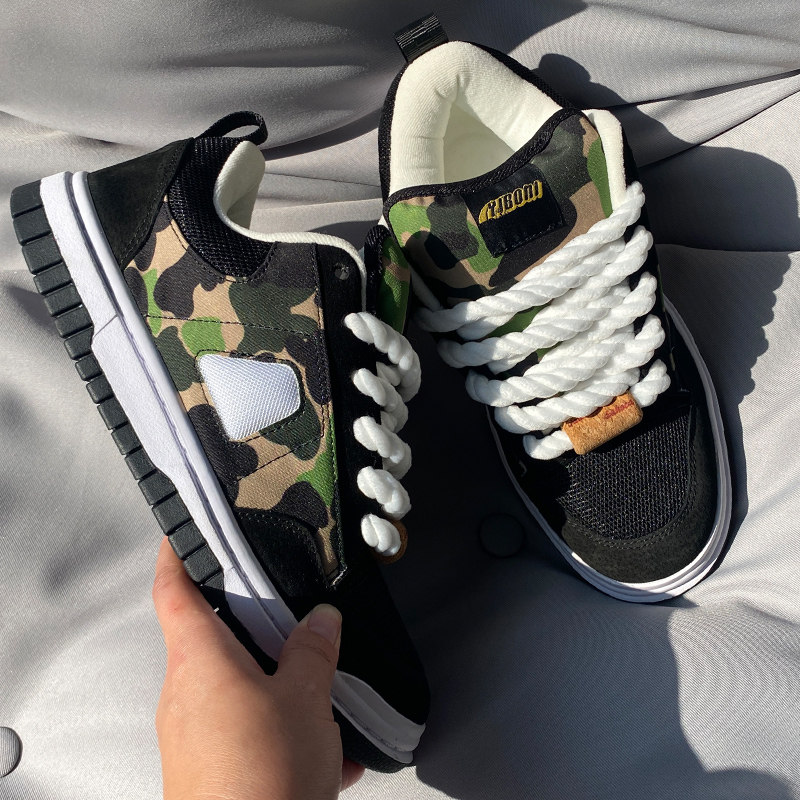 高颜值迷彩绿国潮面包鞋大码低帮学院风情侣潮流时尚休闲板鞋男