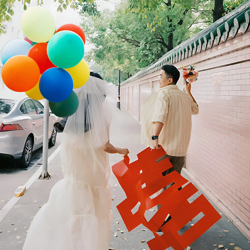 领证拍照道具彩色气球大喜字跟拍拍摄摆拍登记仪式感手拿囍字神器
