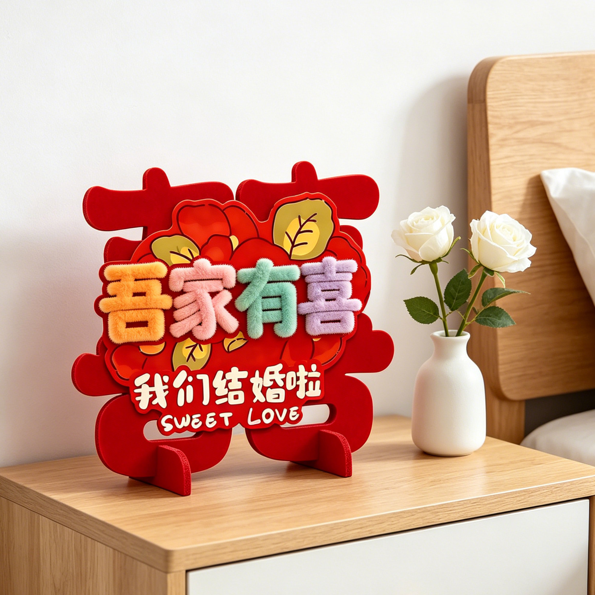 床头柜结婚立体喜字摆件订婚桌面卧室摆台婚房布置装饰婚用品大全
