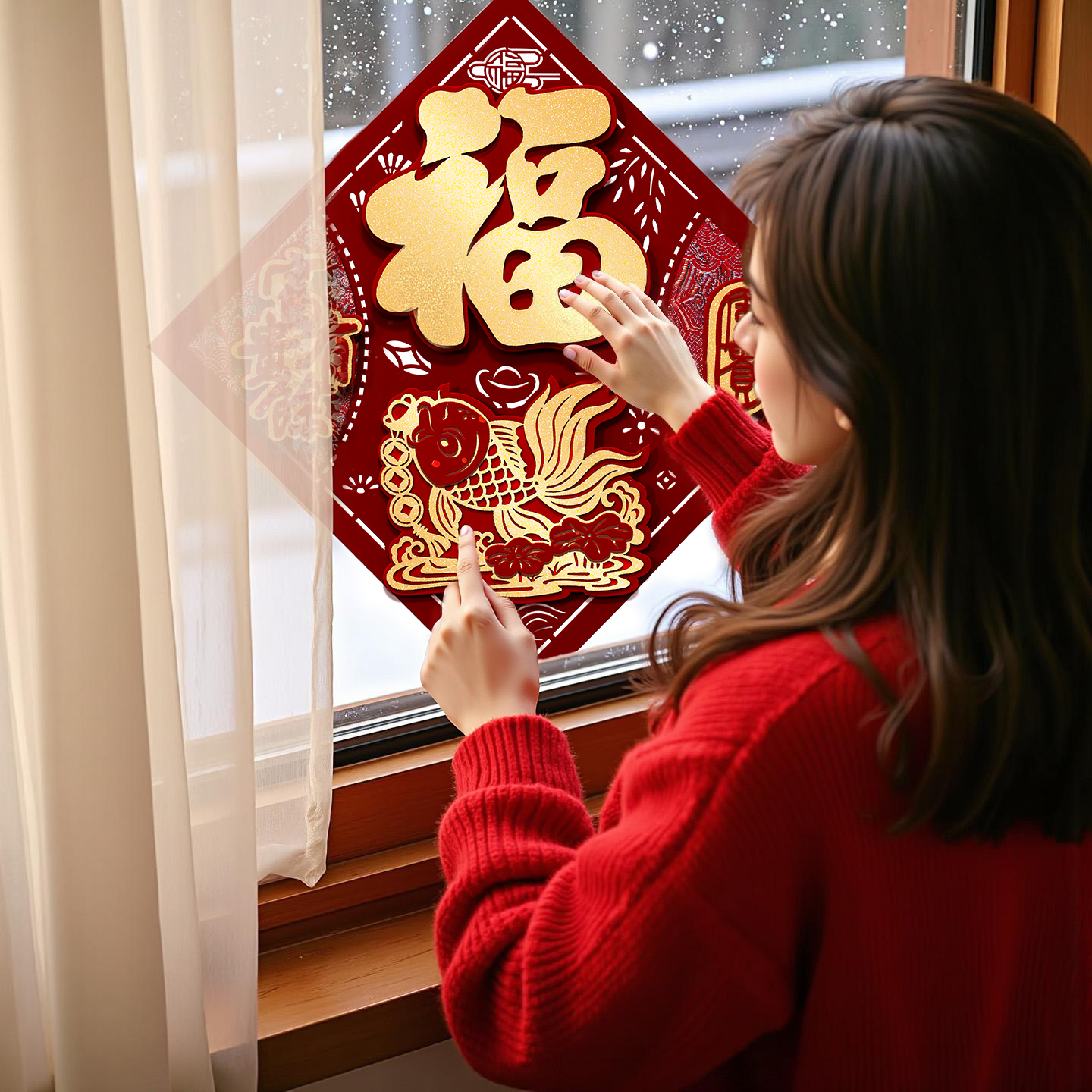 马年2026春节福字门贴过年植绒立体入户门装饰贴新年大门布置贴画