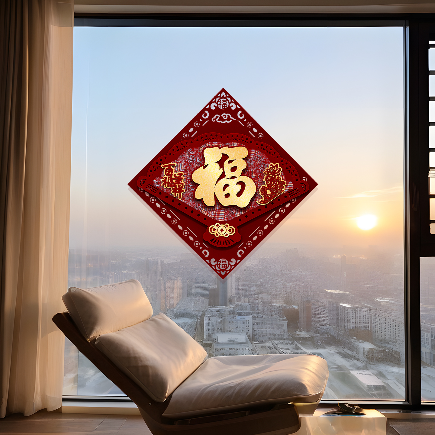 马年2026春节福字门贴过年植绒立体入户门装饰贴新年大门布置贴画