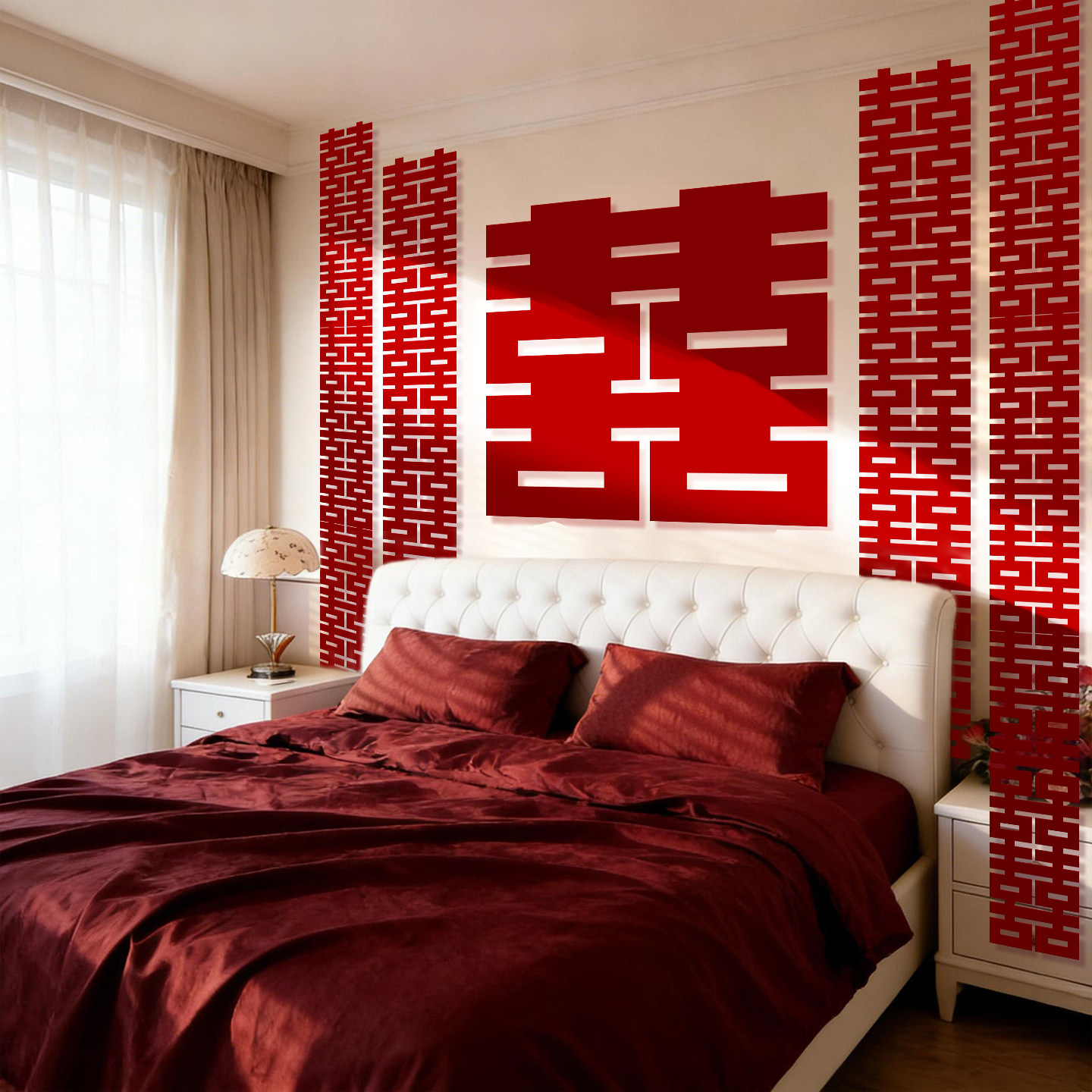 结婚卧室背景墙装饰超大喜字婚房布置客厅男女方婚礼婚房氛围喜庆