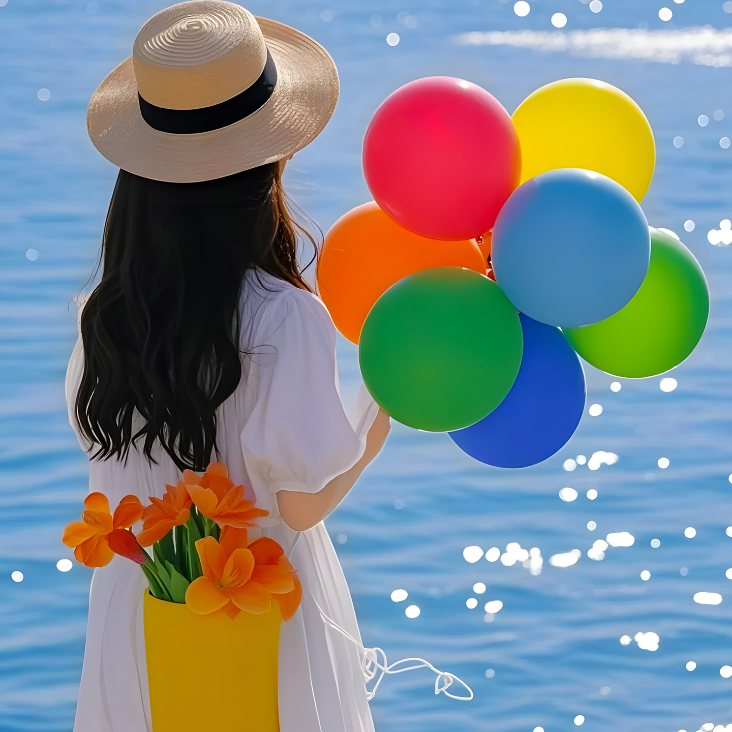 海边拍照道具彩色气球旅游成人氛围感气球花束手捧花气球出片神器