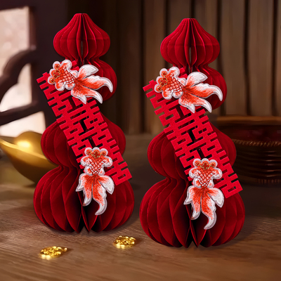 喜字福禄摆件结婚订婚氛围装饰布置装饰立体葫芦婚房装饰客厅金鱼