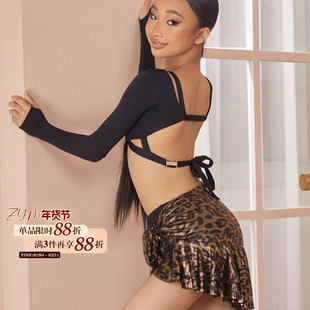 小小ZYM【豹步鎏金】半裙复古拉丁舞练功服女童一片式绑带25079