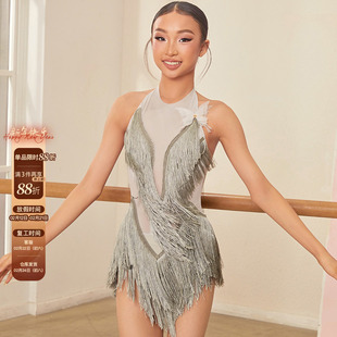 小小ZYM【飞鸟】连衣裙流苏挂脖女孩拉丁舞蹈练功服带底裤25046