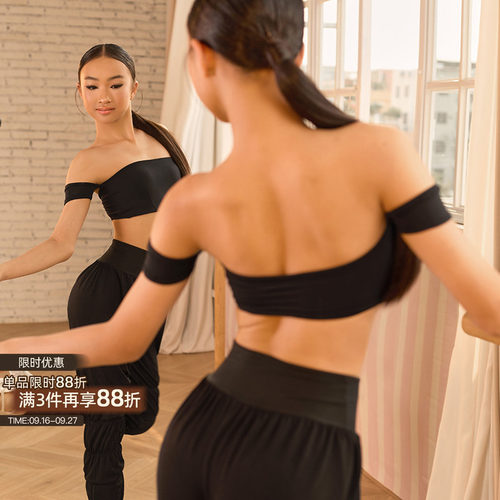 小小ZYM【冷萃 】上衣连臂环抹胸拉丁舞练功服女童带胸棉26007