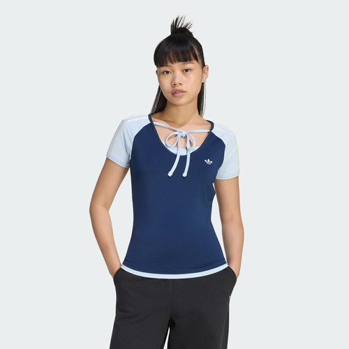 adidas GLOW VINTAGE T-SHIRT大领口系带撞色运动短袖T恤 KY8129
