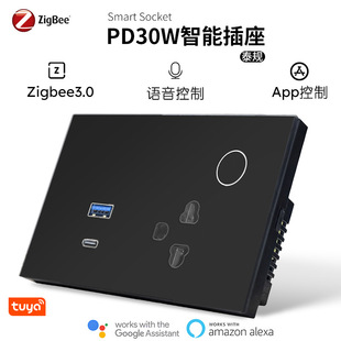 越泰规Zigbee USB插座16A PD30W快充支持断电记忆钢化玻 璃面板
