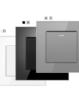 欧标86型墙壁开关钢化玻璃面板嵌入式单开多控翘板开关黑白灰色