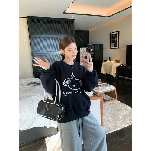 4307# 张贝贝ibell奶萌小狗刺绣加绒加厚一体绒减龄百搭保暖卫衣