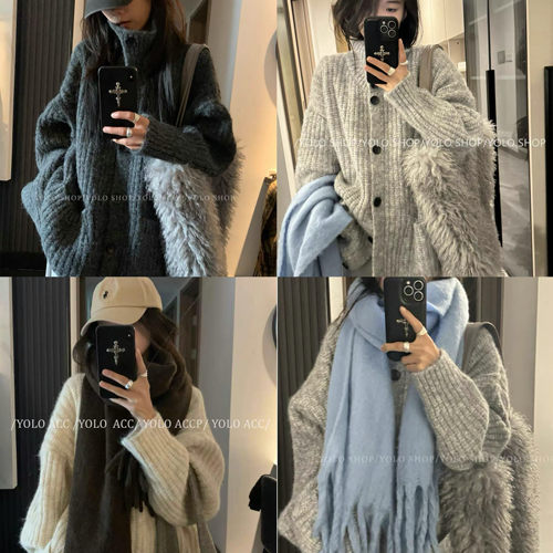 3827# YOLO SHOP 【慵懒LOOK】韩系休闲高领纽扣毛衣外套加厚上衣