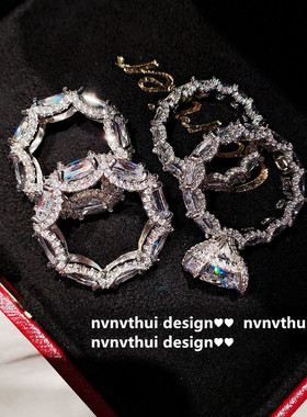 NVNVTHUI富婆方糖6克拉闪钻戒指镀18K白金方糖锆石指环套装组合